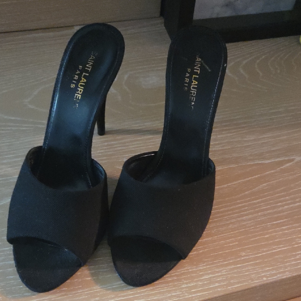 Saint Laurent Black Open-Toe Slip-On Stiletto Mules